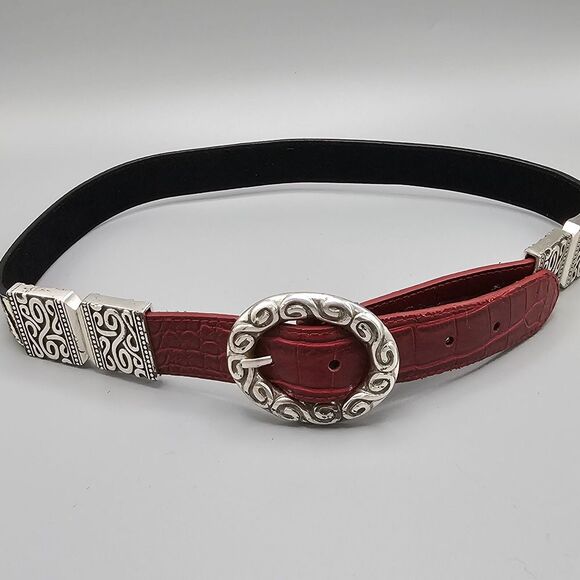 Brighton Accessories - Brighton/Concho Western Red Leather Belt Black Calf Hair Zebra, S Reversible